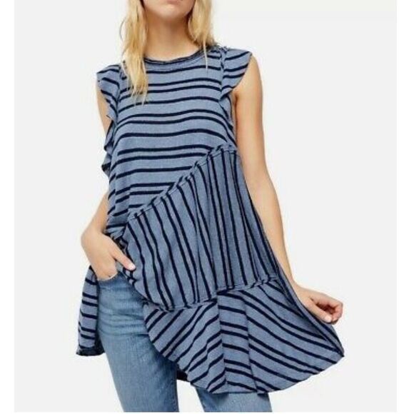 NWT Free People Between The Lines Tunic Dress in Blue Strips - Picture 4 of 6